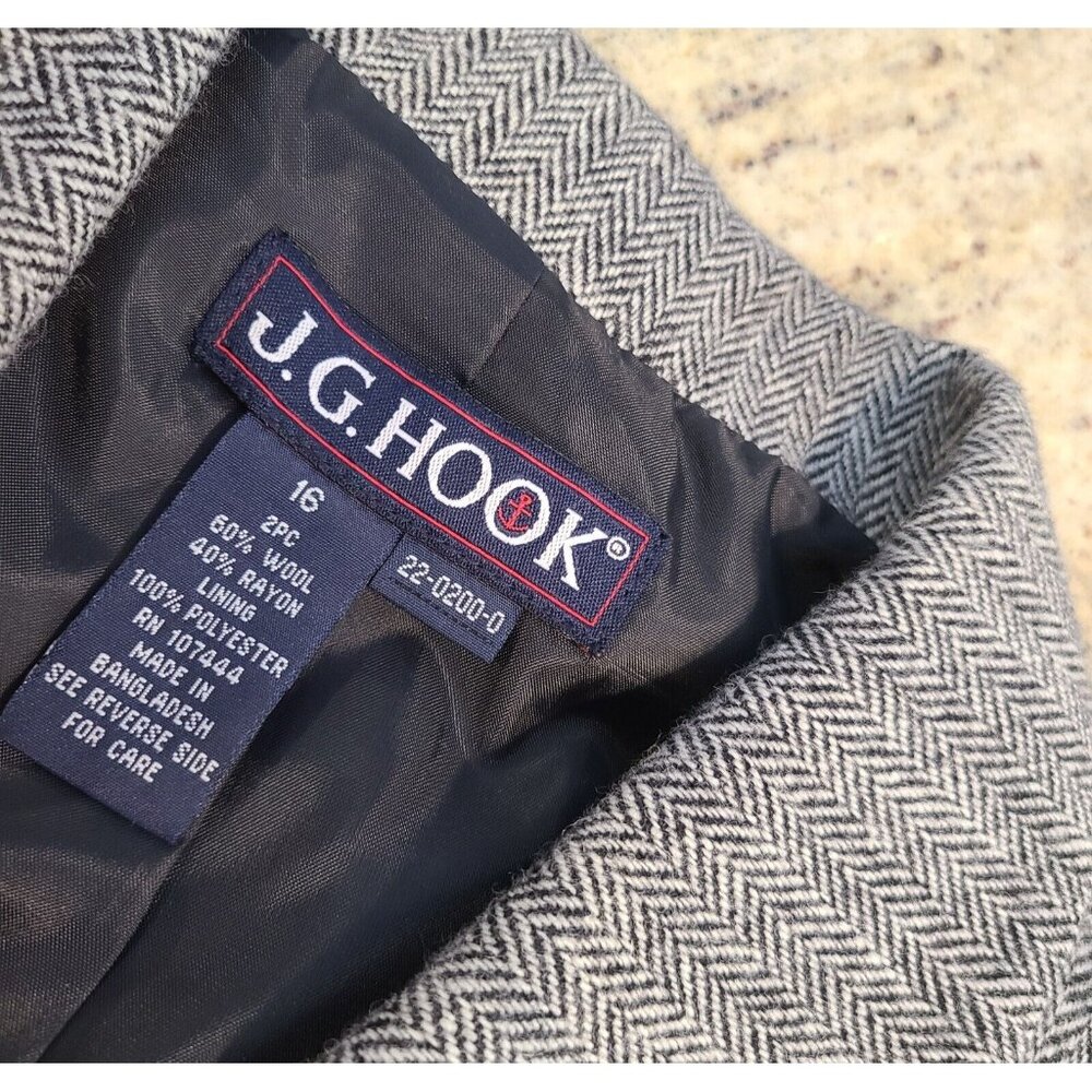 New?? JG Hook Black 2 Piece Blazer Sz 16 Maxi Skirt Suit Herringbone Wool Blend - Picture 10 of 16